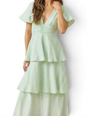 Altar'd State Sage Whimiscle Tiered Skirt Maxi Dress